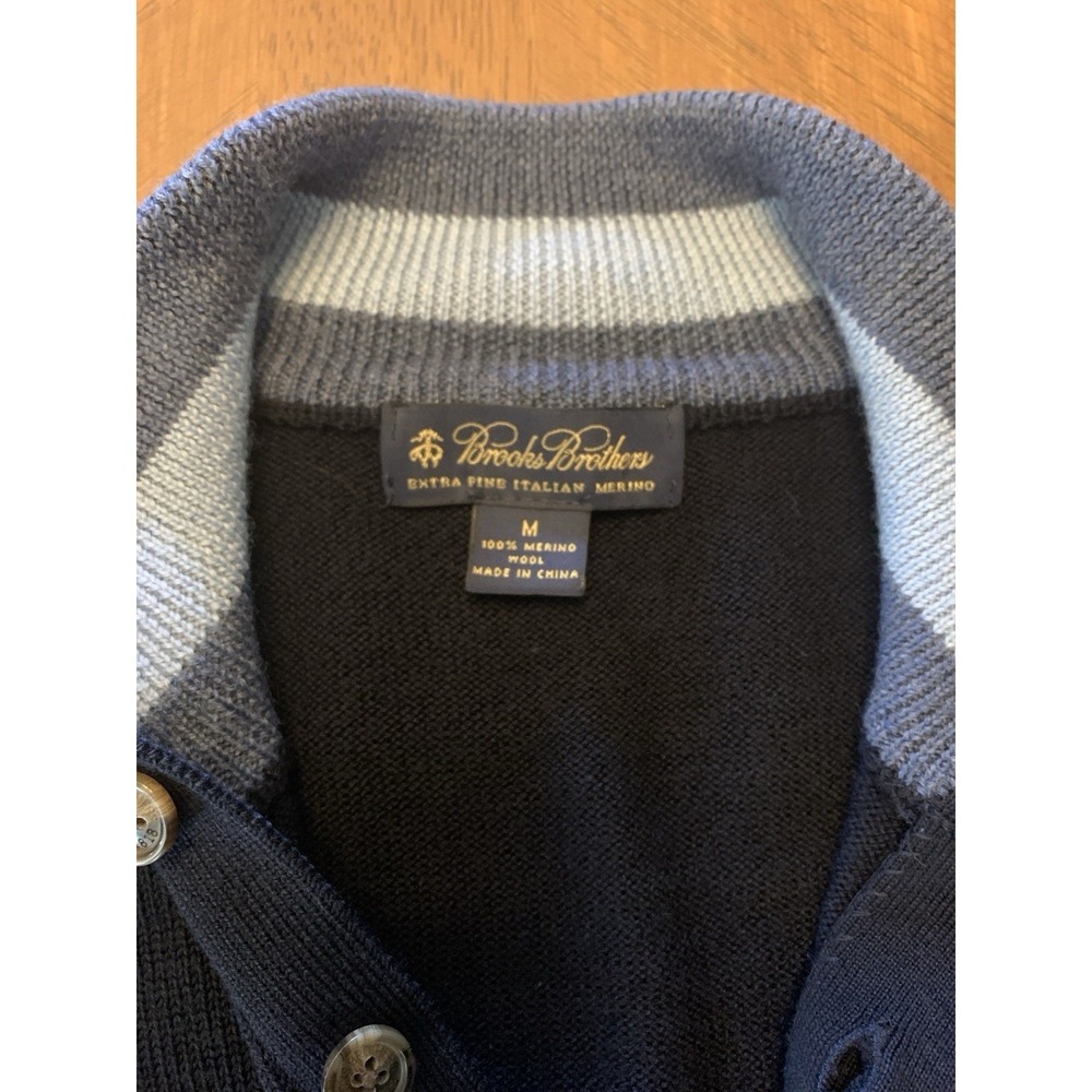 Brooks Brothers Extra Fine Italian Merino Wool Sweater Navy 1/4 Button Up Mens M - Picture 13 of 16